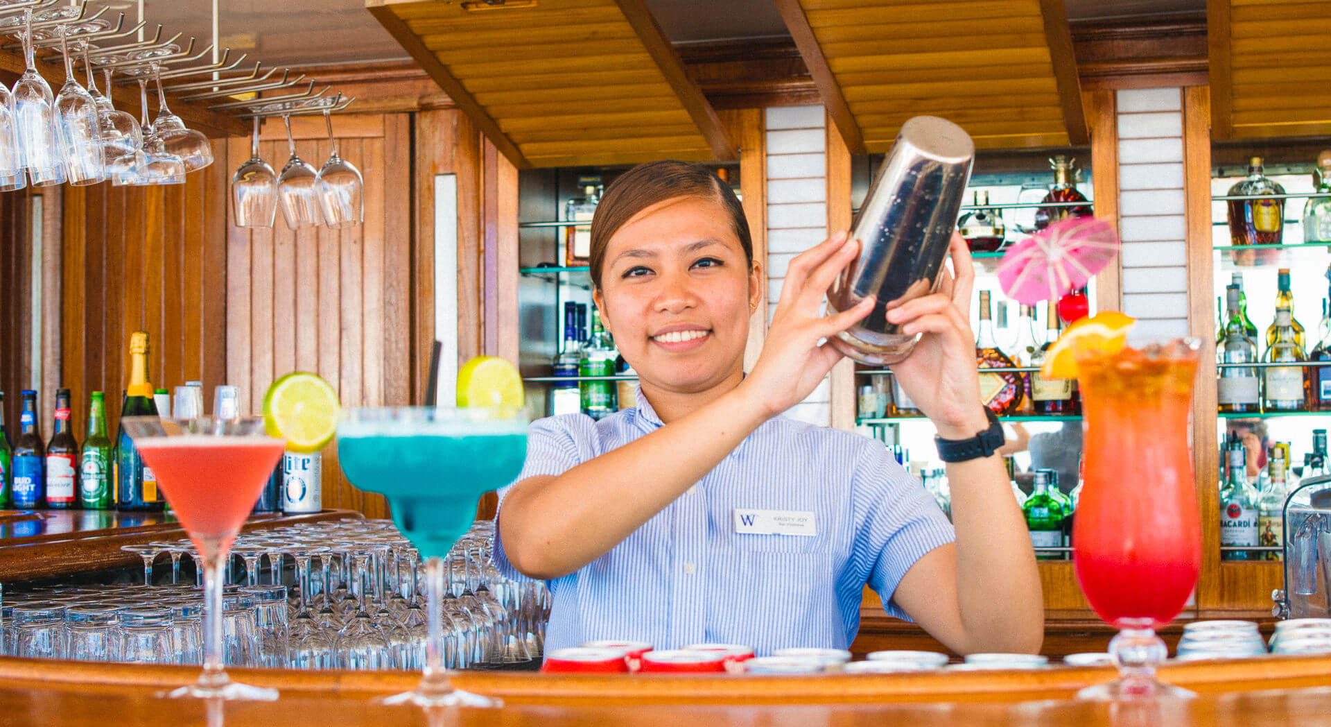 Bartender on Windstar Cruises making a cocktail