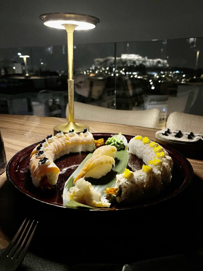 Sushi at the rooftop lounge of the NYK Esperia Palace Athens